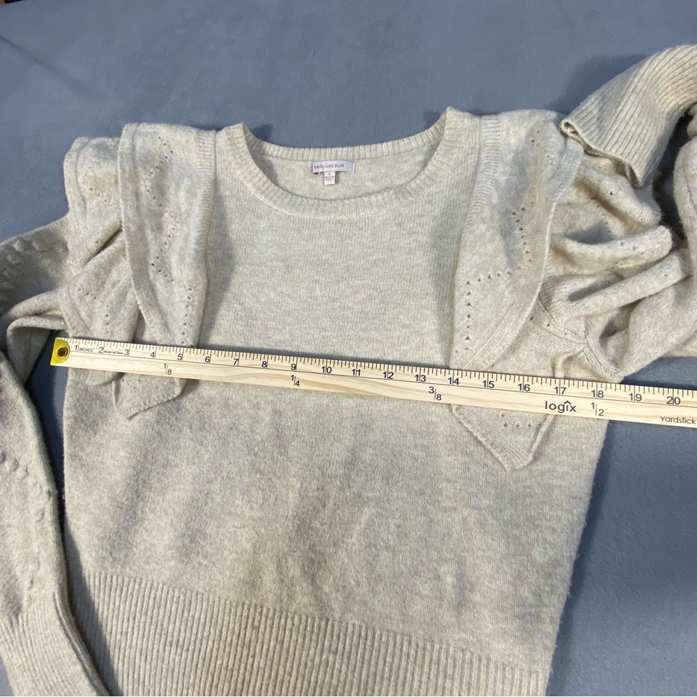 Skies Are Blue Women’s Soft Beige/Oatmeal Sweater with Ruffle Long Sleeve,size S - Picture 10 of 11